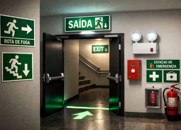 sinalização emergência rota fuga empresa